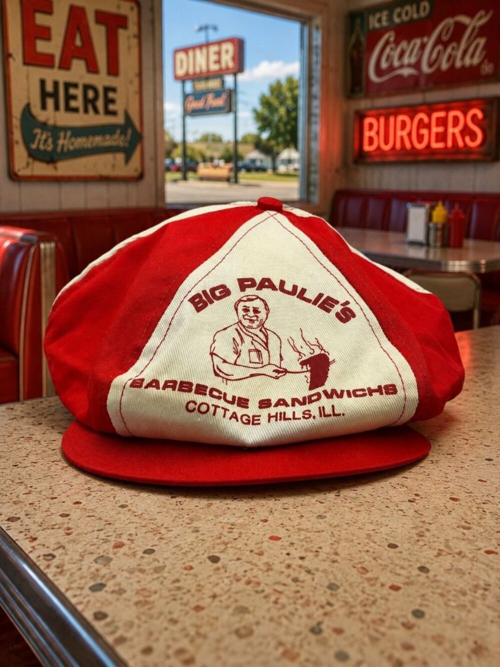 Vintage Snapback Big Paulies Barbecue Sandwiches Red/White Cotton Adjustable Cap